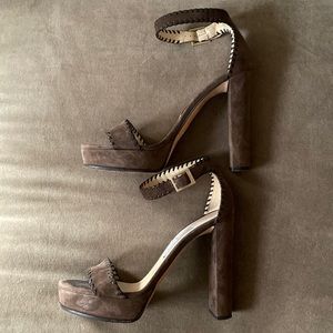 Jimmy Choo Chocolate Suede Whipstitch Platform Sandals